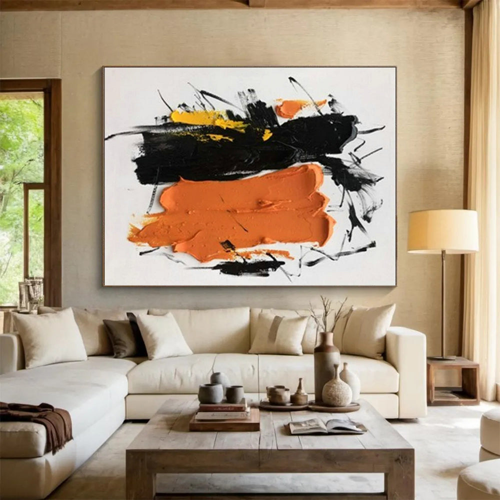 “Black - Orange - Yellow Abstract” - Black, Orange, Yellow Abstract Expressionist Painting PS0607