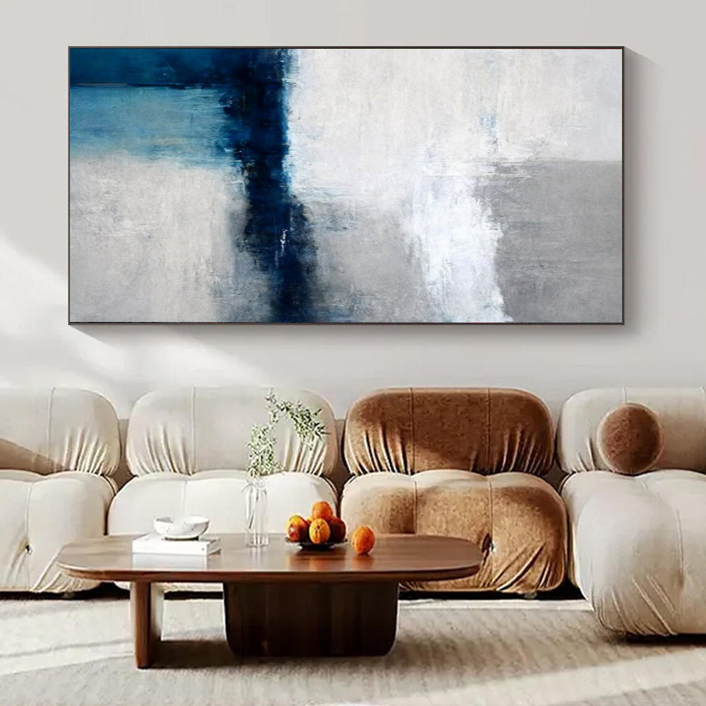 Monochromatic Blue and Gray, "Coastal Calm" – Minimalist Abstract Painting On Canvas PS1033