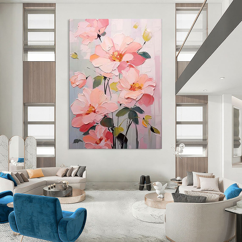 “Textured Pink Flower Bouquet” - Impasto Floral Painting On Canvas PT1905
