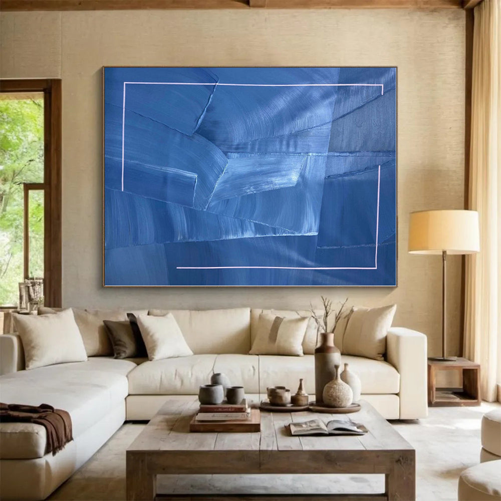 “Blue - Lilac Geometric Layers” - Blue, Lilac Abstract Painting On Canvas PS0458