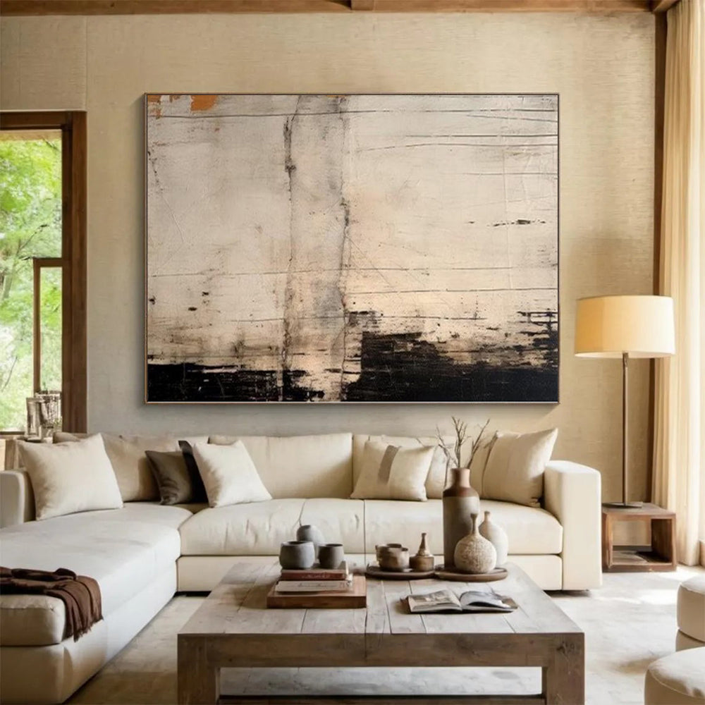 “Monochrome Textured Abstract with Subtle Marks” - Minimalist Abstract Painting On Canvas PS0244