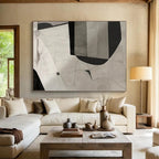 “Grayscale Collage - like Abstraction” - Black, White, Gray Abstract Collage - style Painting On Canvas PS0558