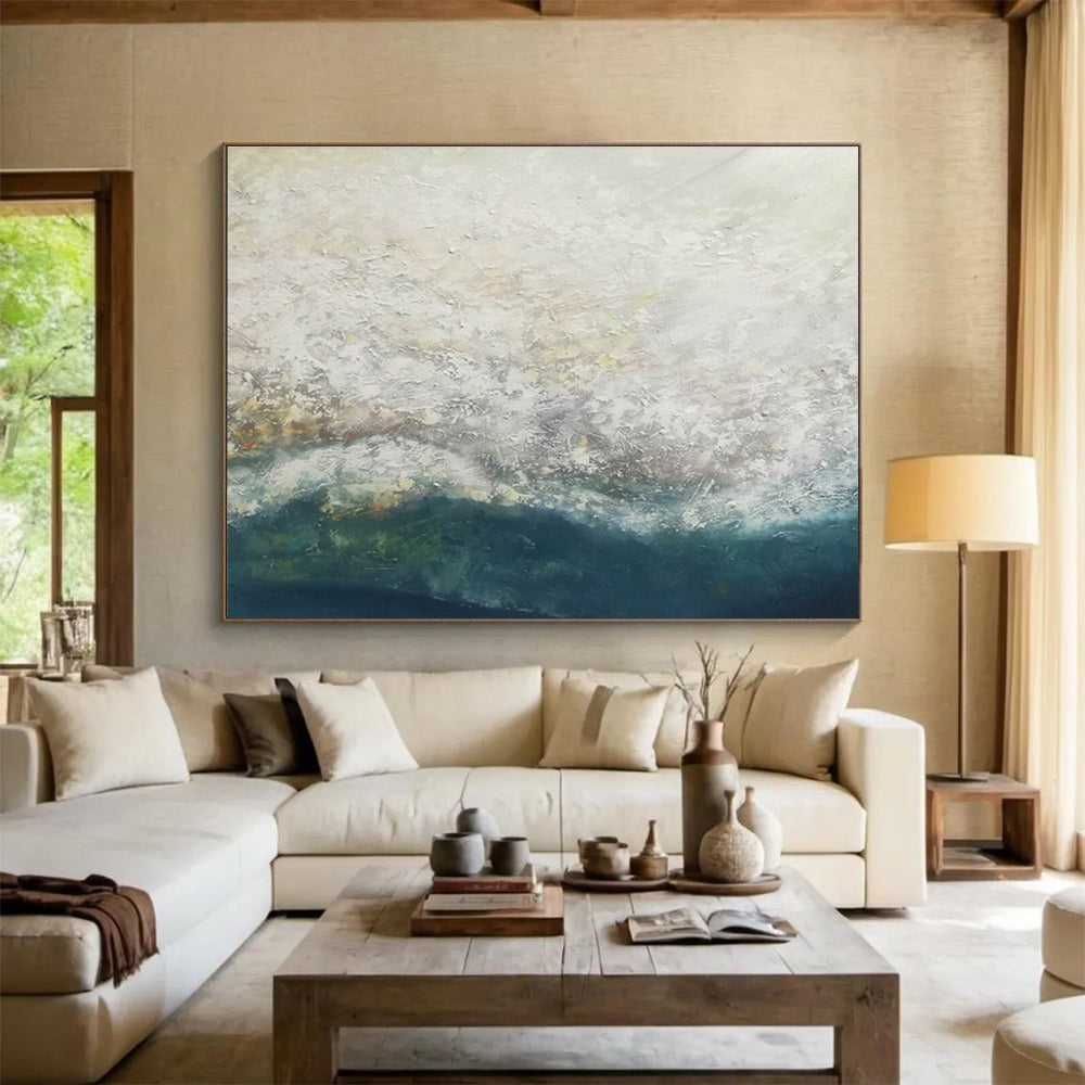“White - Blue Sea Mist” Abstract Painting On Canvas DKS298