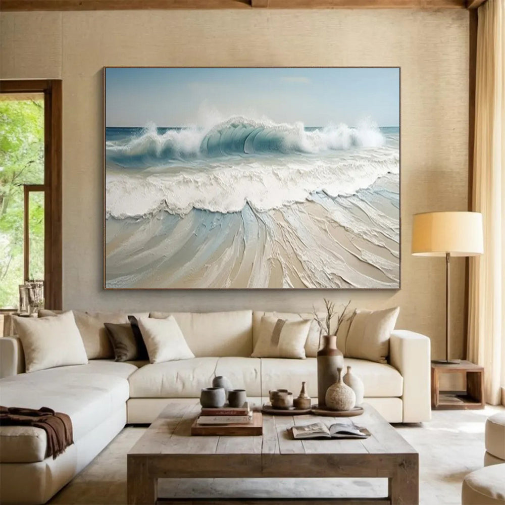 “Textured Blue - White Waves” - Impasto - Seaside Painting On Canvas PT1545