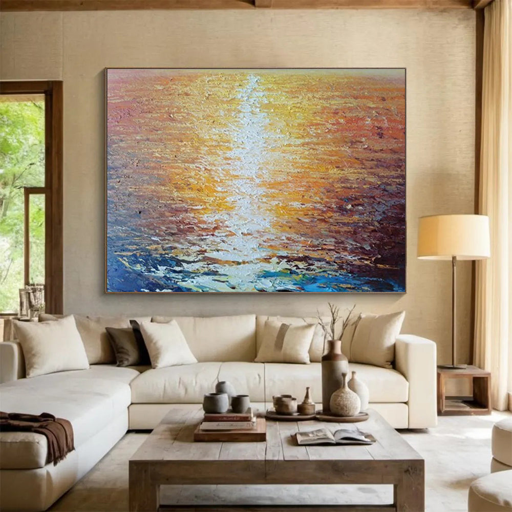 “Sunset Over the Ocean” - Impressionistic Seascape Painting, Suitable for Coastal Bedroom & Relaxation Lounge DKS637