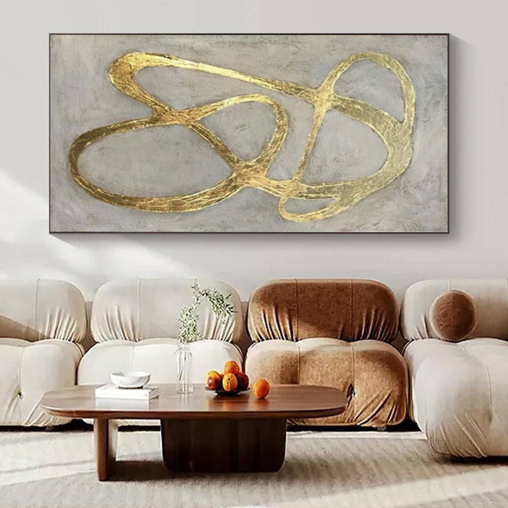 Gray with Gold Curved Lines "Elegant Twist" Luxe Abstract Painting On Canvas PS1097