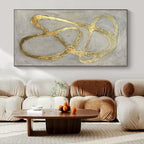 Gray with Gold Curved Lines "Elegant Twist" Luxe Abstract Painting On Canvas PS1097