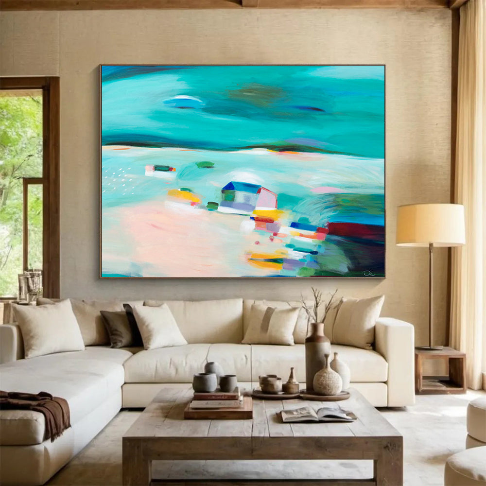 Bright Coastal Abstract Painting On Canvas DKS058
