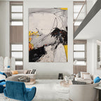 Black - White - Yellow - Orange Energetic Drips Abstract Expressionist Painting On Canvas DS054