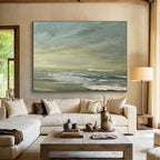 “Muted Coastal Landscape in Greens and Grays” - Subtle Seascape Oil Painting On Canvas PT027