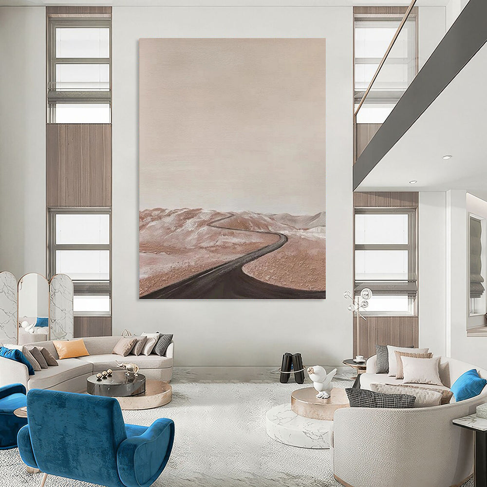 “Pink - Brown Desert Road” - Landscape Abstract Painting On Canvas PT1123