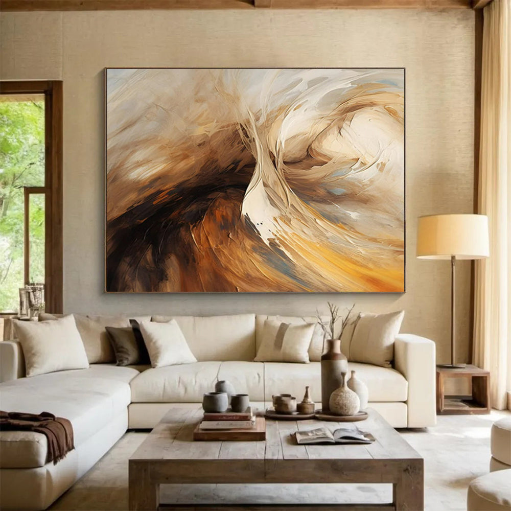 Beige & Brown Abstract Figure Painting On Canvas PS0819