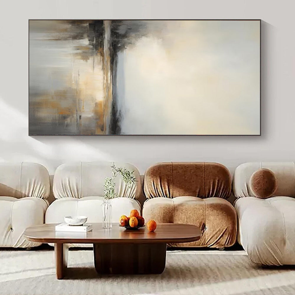 Gray, Beige, Gold with Reflective Landscape "Muted Reflections" Landscape Painting On Canvas PS1284