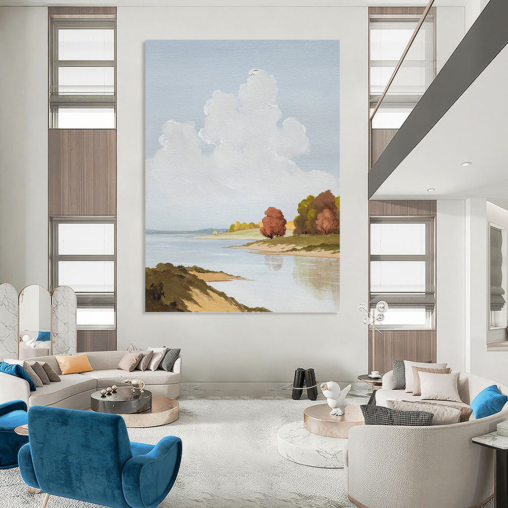 “Tranquil Riverbank in Soft Hues” - Impressionist - Inspired Landscape Painting On Canvas PT1436