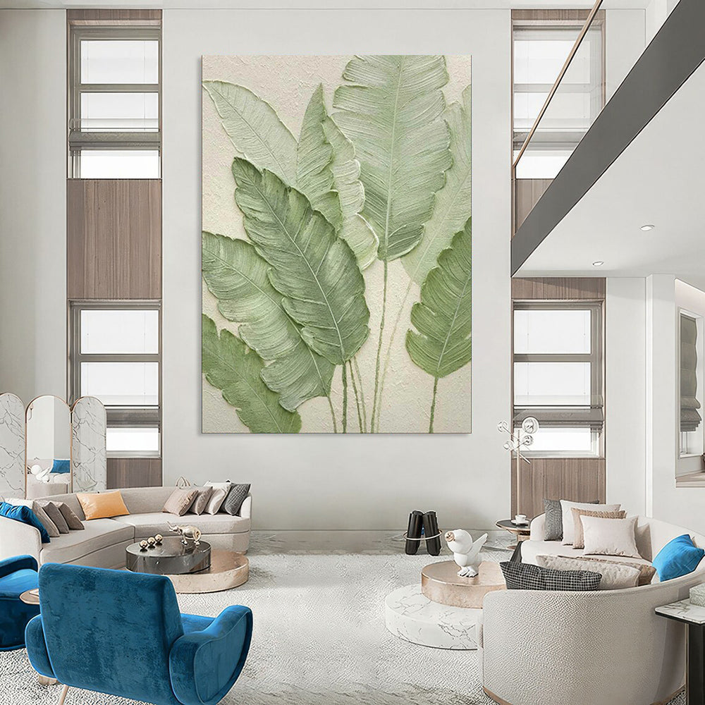 “Textured Green Leaf Relief” - Botanical Textured Painting On Canvas PT1876
