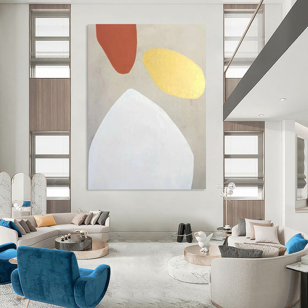“Terracotta, Gold, and White Shapes” - Earthy Tones Abstract Painting On Canvas PT1078