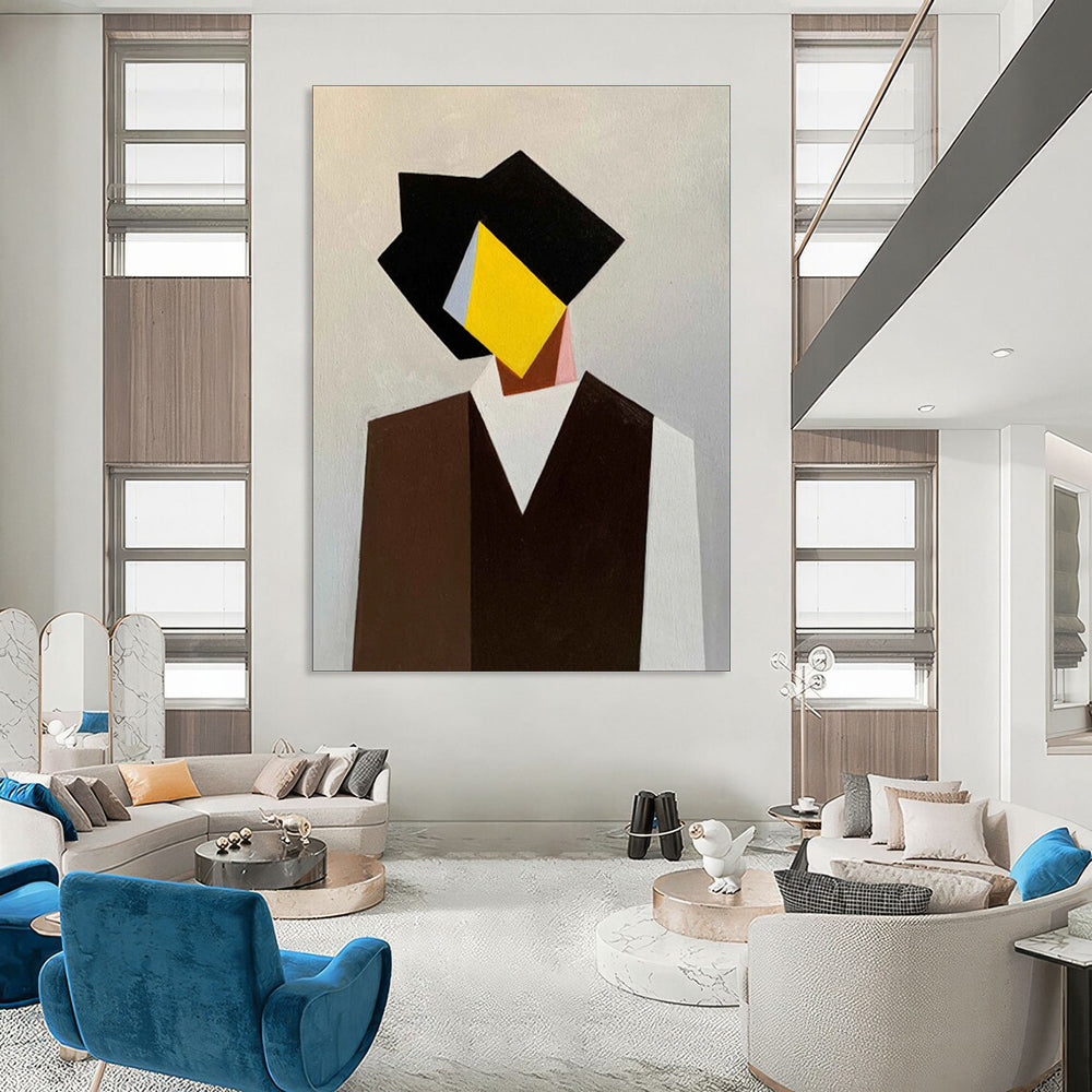 “Geometric Abstract Portrait” - Cubist Painting On Canvas PT2076