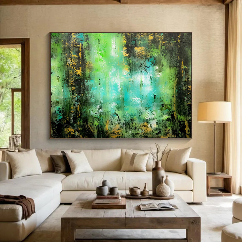 “Lush Green - Blue Forest Abstract” - Textured Oil Painting on Canvas DKS921