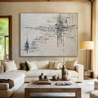 “Black - Blue Linear Abstraction” - Black, Blue Abstract Painting On Canvas PS0469