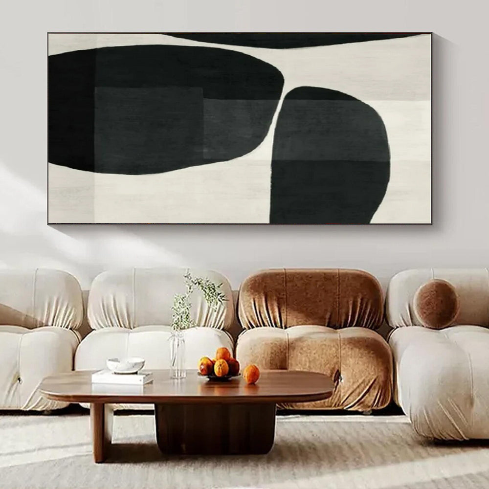 Black, White with Curved Shapes "Organic Flow" Abstract Painting On Canvas PS1448