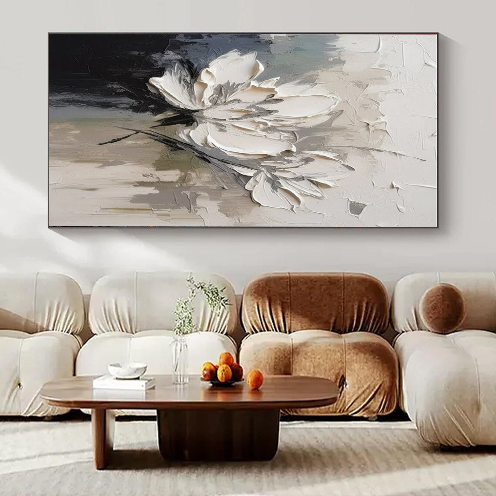 White Flowers with Gray Background "Textured Blossoms" Impressionist Painting On Canvas PS1342