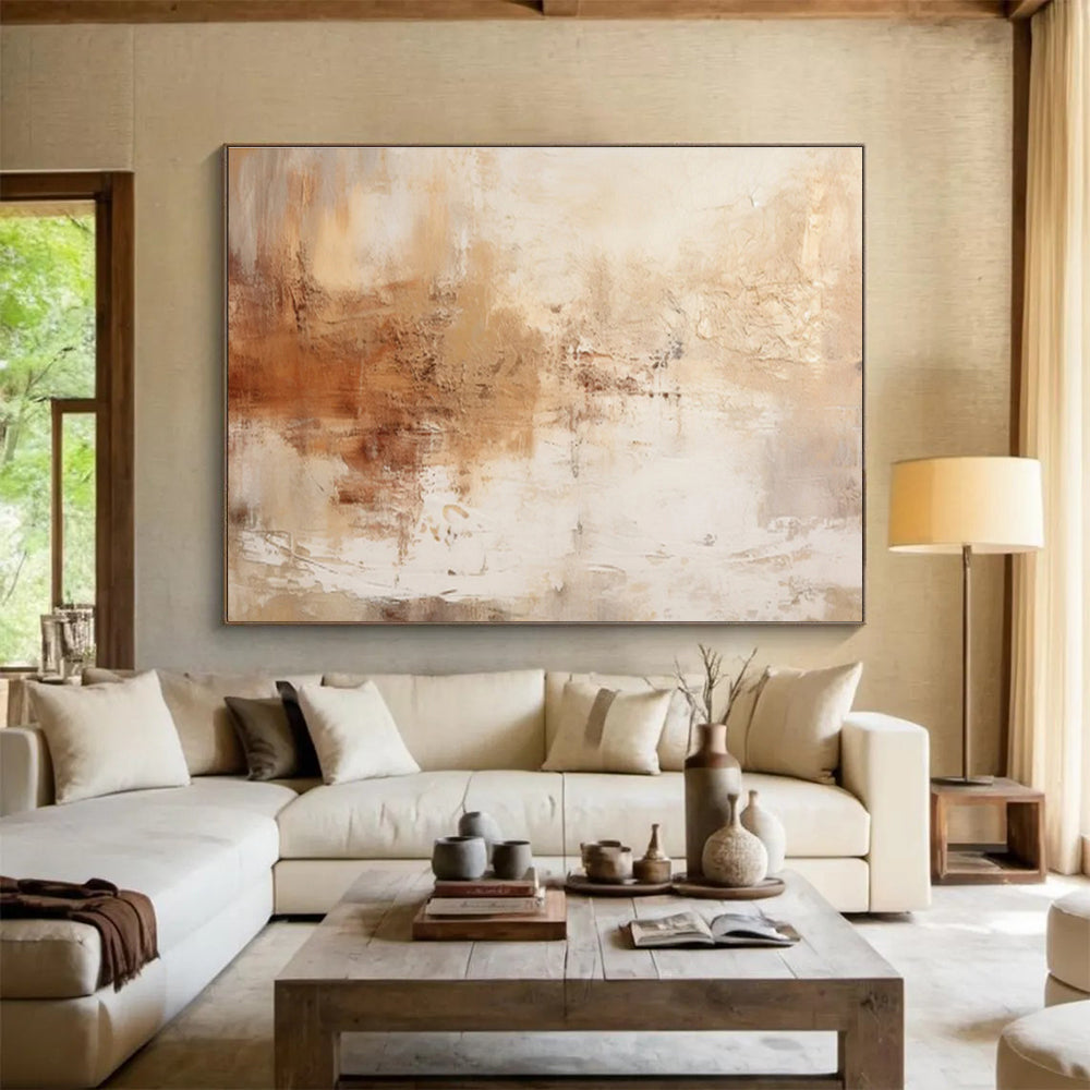 Warm Beige Abstract Textures - Expressive Abstract Painting On Canvas DKS330