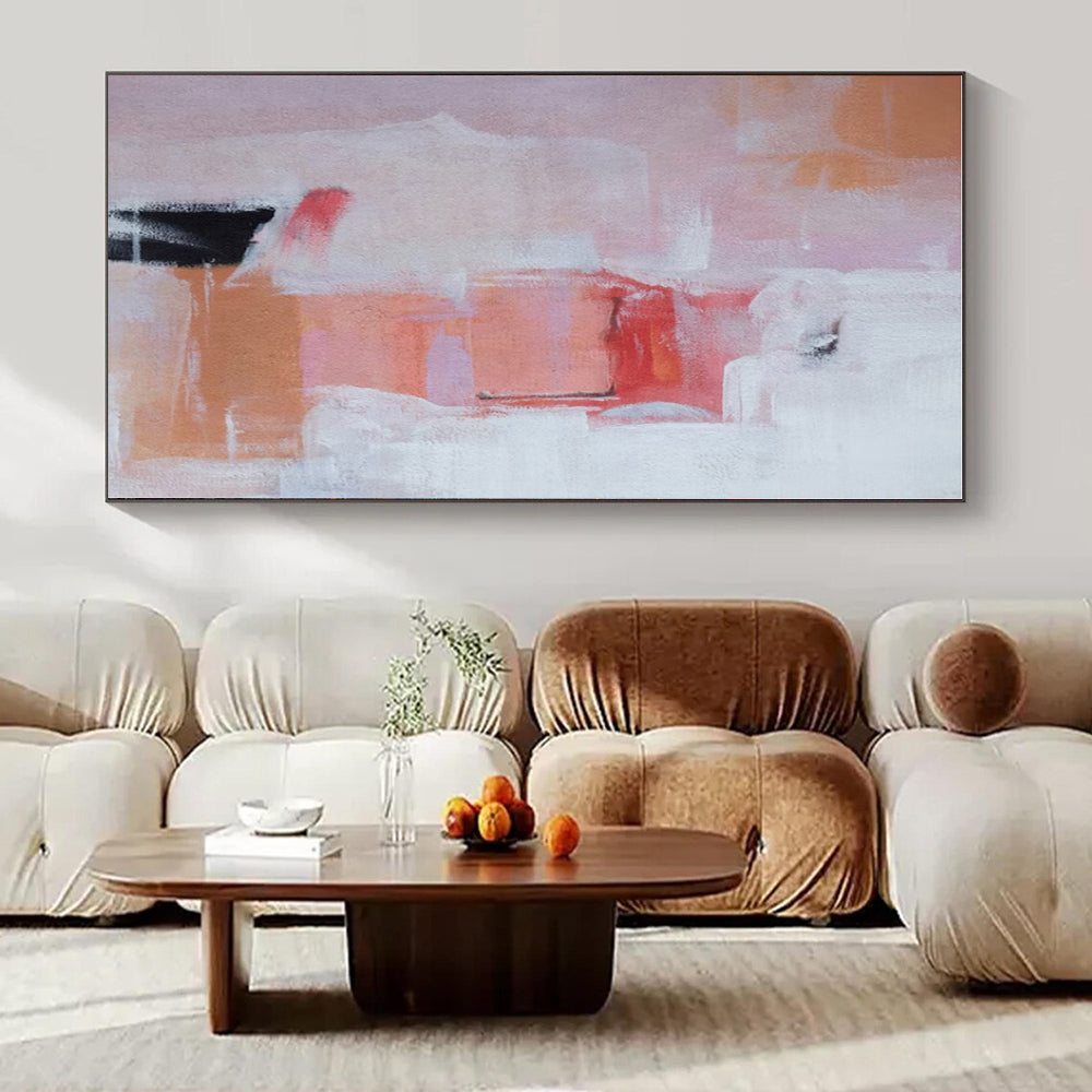 Pink, Orange, White with Soft Shapes "Blush Harmony" Abstract Painting On Canvas PS1385