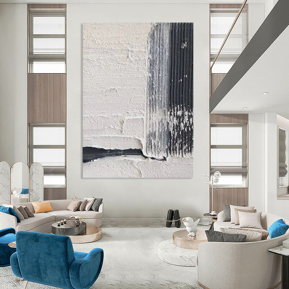 “Textured Monochrome” - Subtle White & Black Textures Painting On Canvas DS147