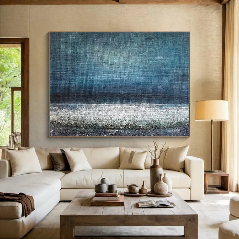 “Deep Blue Textured Abstract” - Calm Abstract Painting On Canvas PT154