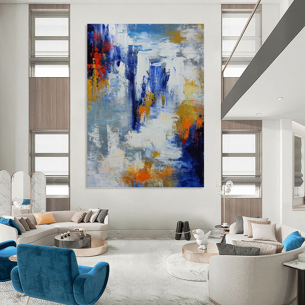“Blue - Gold Abstract” - Abstract Expressionist Painting On Canvas PT1338