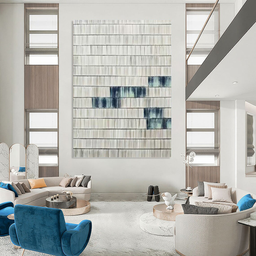 “Grey and Blue Striped Textures” - Minimalist Abstract Painting On Canvas PT1033