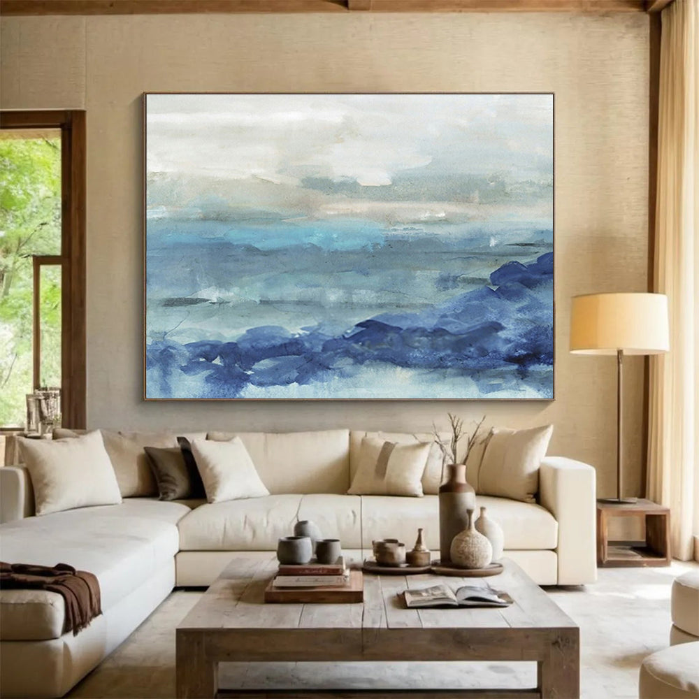 “Blue - Gray Horizons” - Minimalist Landscape Painting On Canvas DKS414