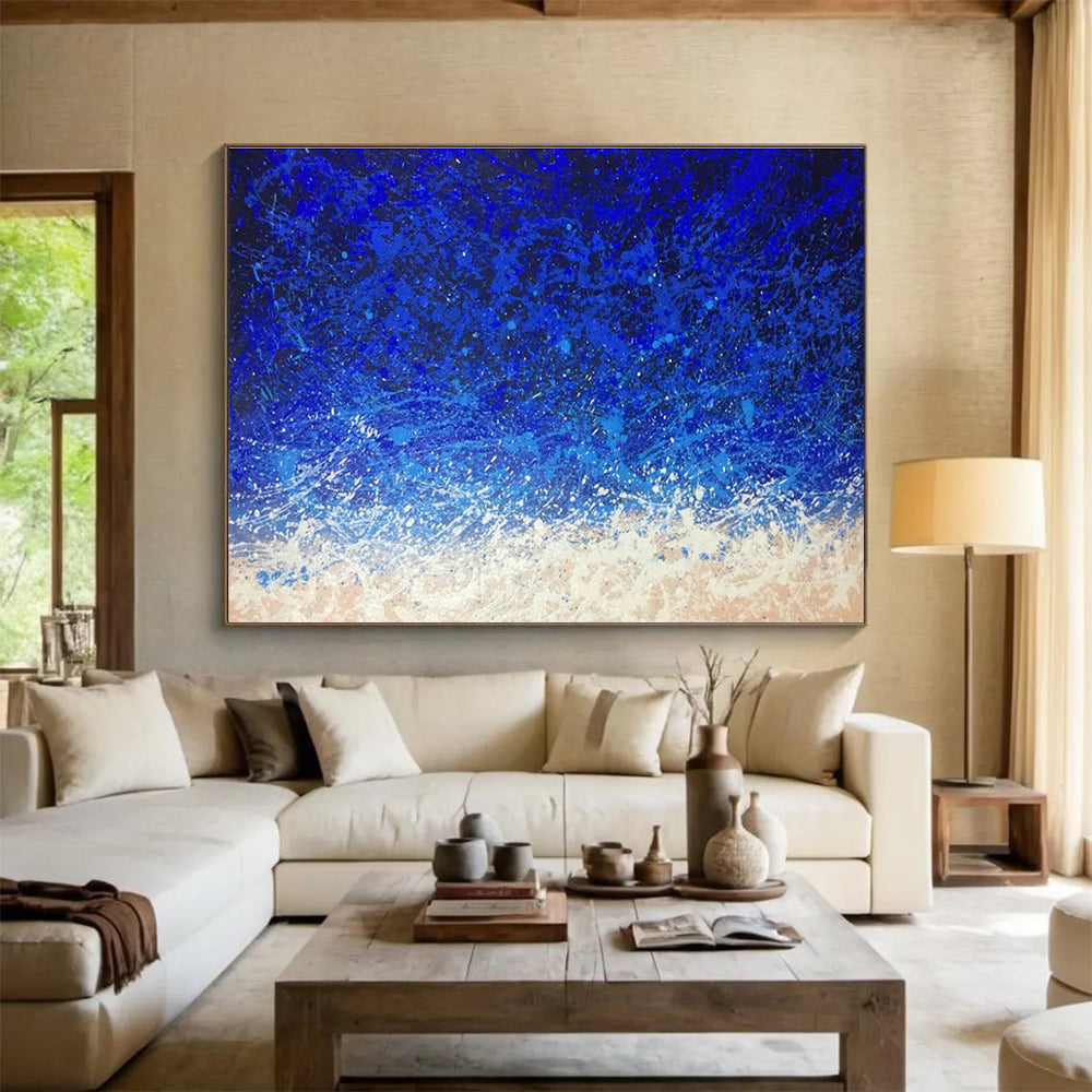 “Blue Gradient Splatter” - Abstract Expressionist Painting On Canvas DKS844