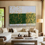 “Green - Yellow Splatter Geometry” - Green, Yellow Abstract Painting On Canvas PS0476
