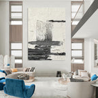 “Textured Black and White Abstract Composition” - Layered Abstract Painting On Canvas DS388