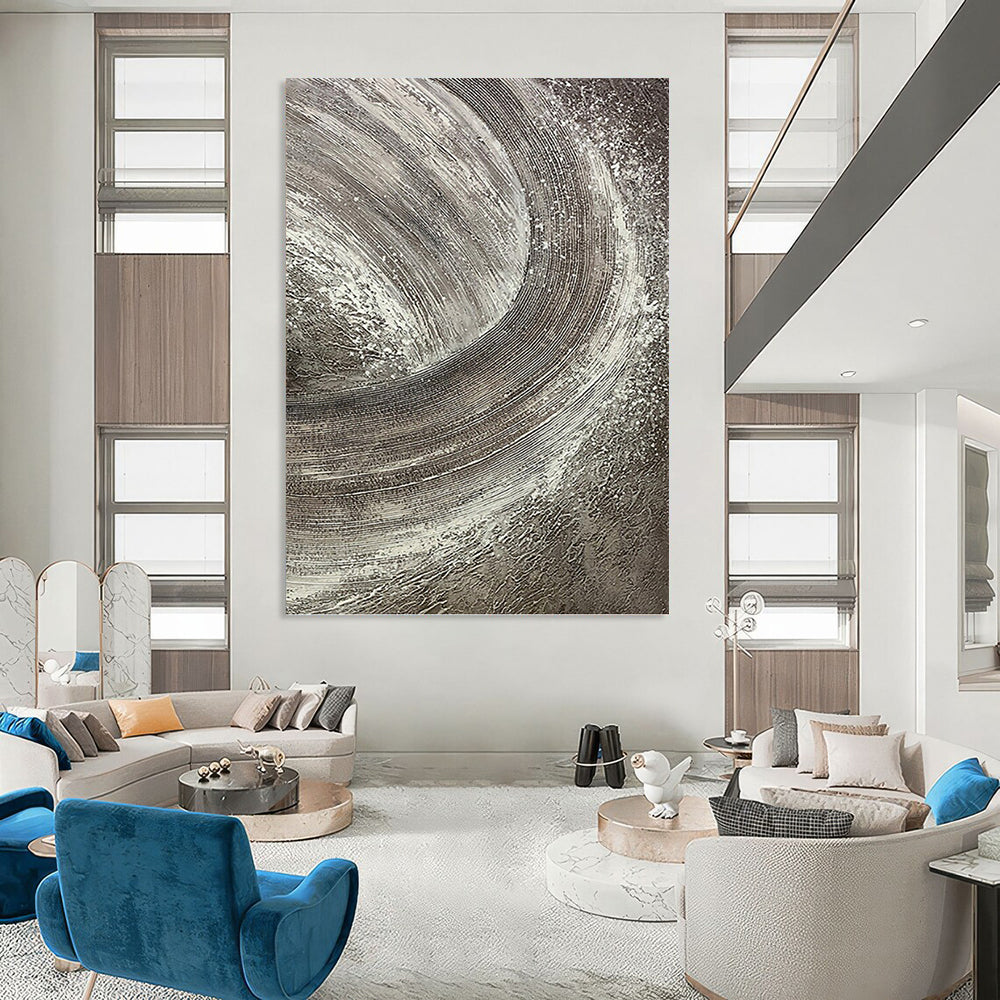 “Textured Silver and Gray Swirls” - Abstract, Tactile - Styled Painting On Canvas PT1542