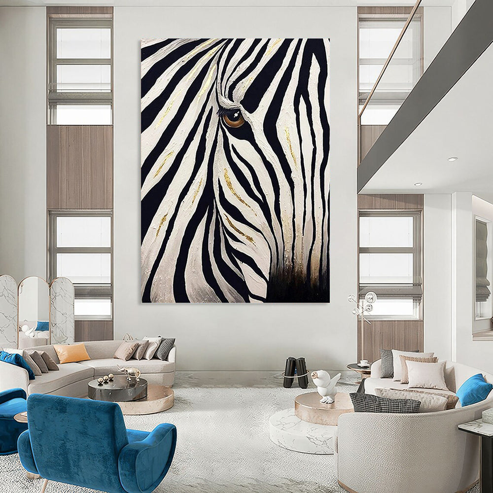 “Golden - Striped Zebra Gaze” Painting On Canvas PT1446