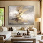 “Gray - Gold - Red Abstract Fusion” - Gray, Gold, Red Abstract Painting On Canvas PS0542