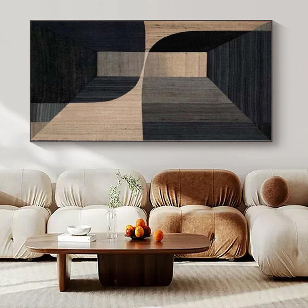 “Black - Beige Geometric Architectural” - Modern Abstract Painting On Canvas PS0151