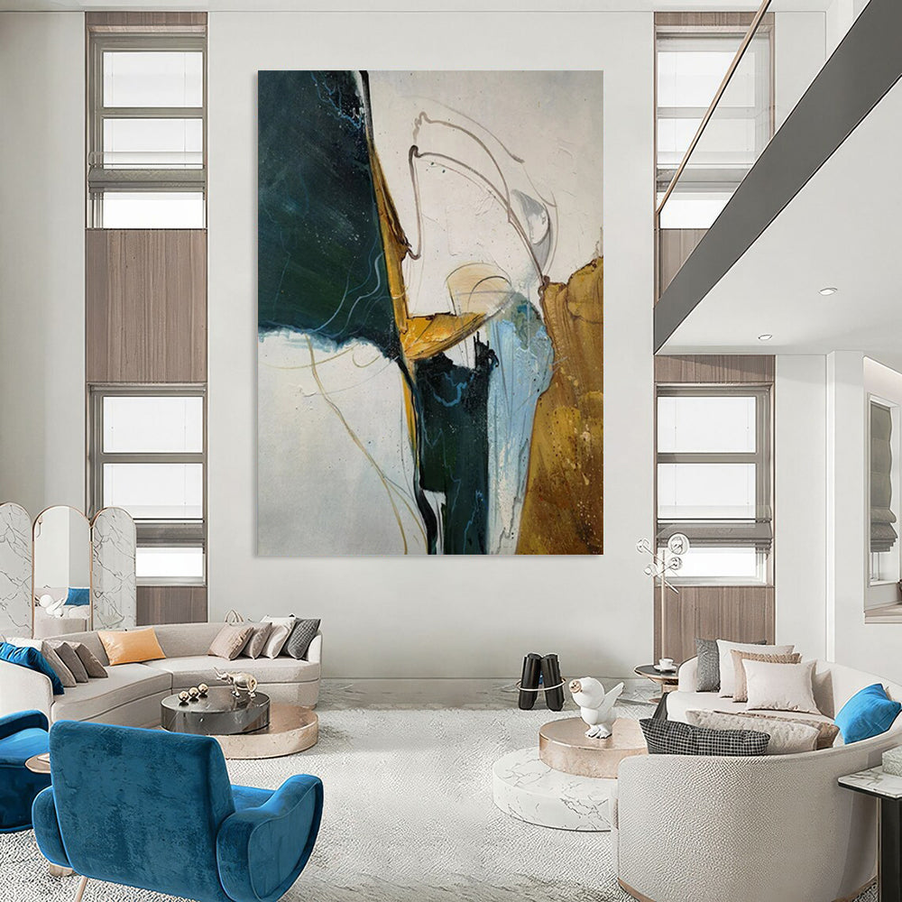 “Blue - Gray - Orange Abstract” - Abstract Landscape Painting On Canvas PT2338