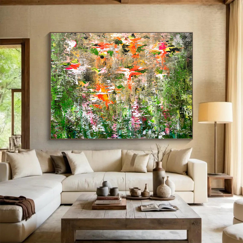 “Vibrant Floral Abstract in Green” - Textured Oil Painting on Canvas DKS922