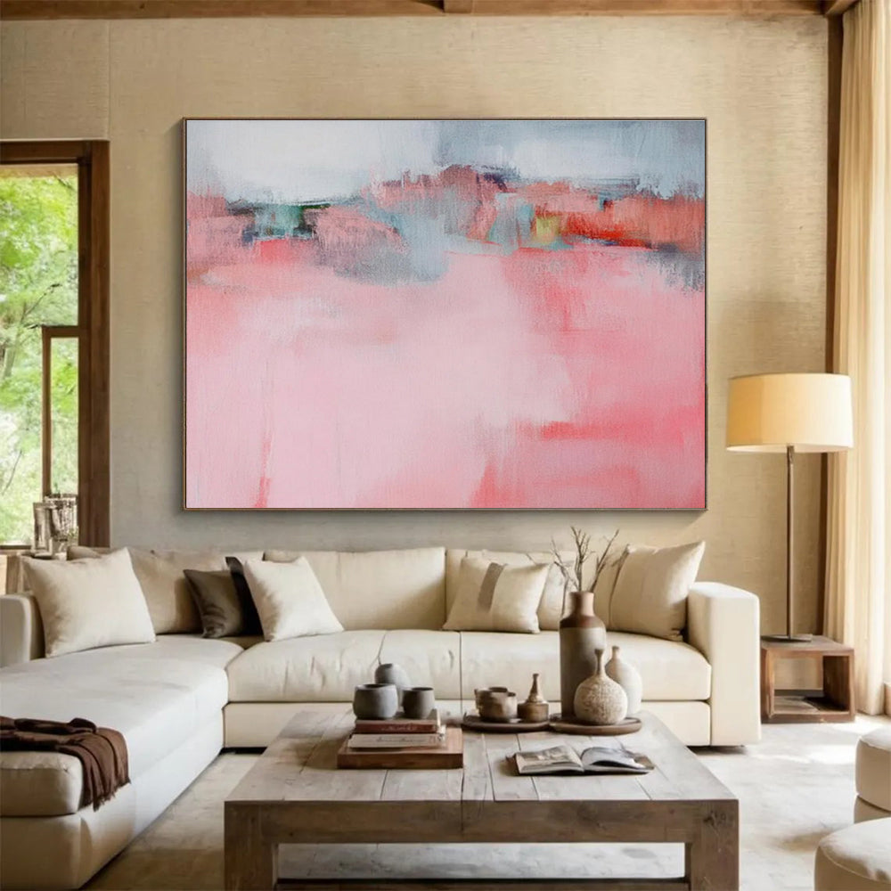 “Soft Pink Horizon” - Minimalist Abstract Painting On Canvas DKS487