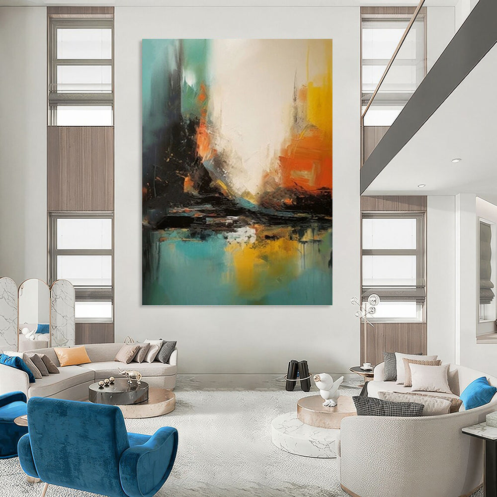 “Vibrant Cityscape: Colorful Abstract Reflection” - Dynamic Urban Abstract Painting On Canvas PT0928