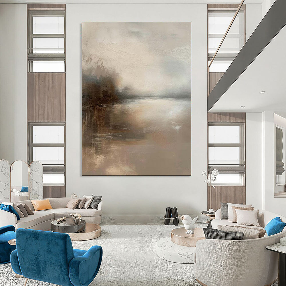 “Muted Gray - Brown Landscape Haze” - Atmospheric Abstract Painting On Canvas PT1874