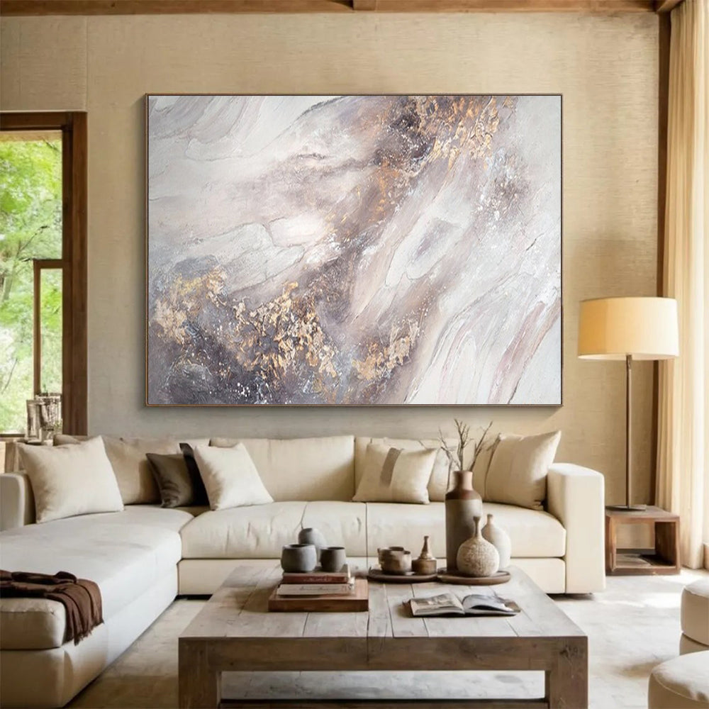 “Gray and Gold Textured Abstract” - Impasto Abstract - Painting On Canvas PT1771