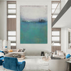 “Blue - Grey Abstract Horizon” - Minimalist Abstract Painting On Canvas PT1197