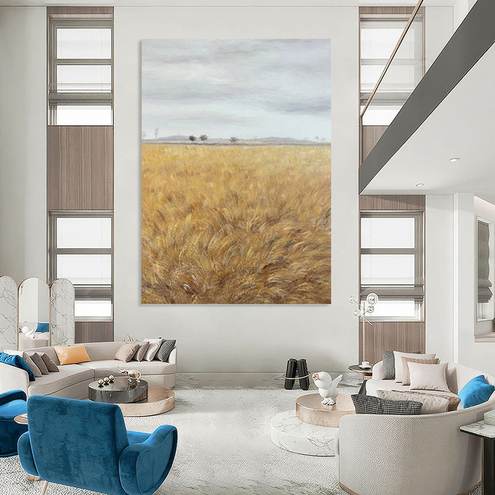 “Golden Field Minimalist” - Minimalist - Inspired Landscape Painting On Canvas PT1434