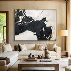“Black - White Abstract Flow” - Black, White Abstract Expressionist Painting On Canvas PS0733