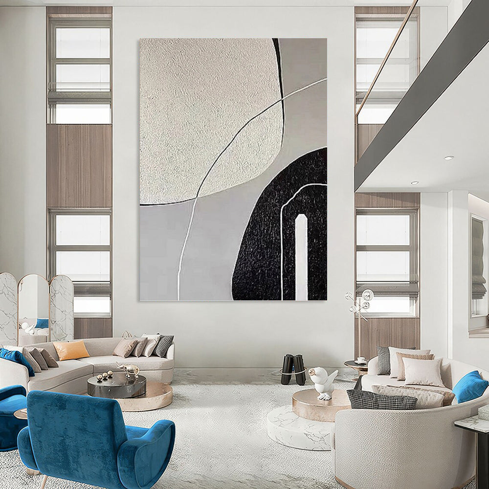 “Grey - Black - White Textured Shapes” - Minimalist Abstract Painting On Canvas PT1139