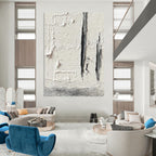 “Textured White with Grey Lines and Waves” - Minimalist Abstract Painting On Canvas DS371